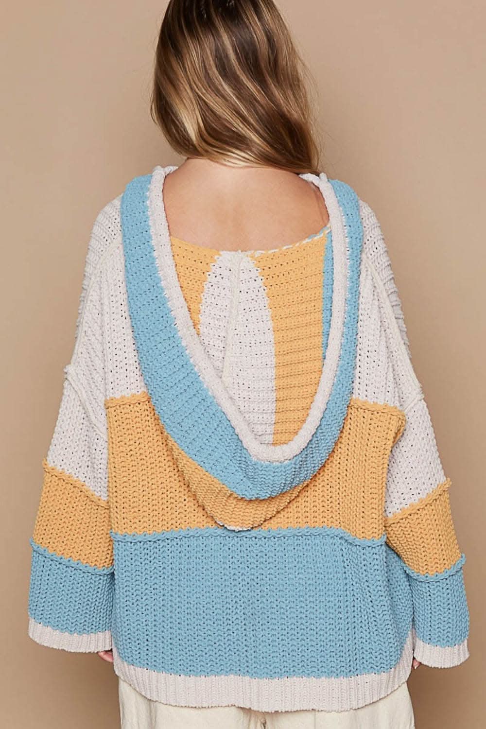 Chic color block hooded sweater - Love Salve