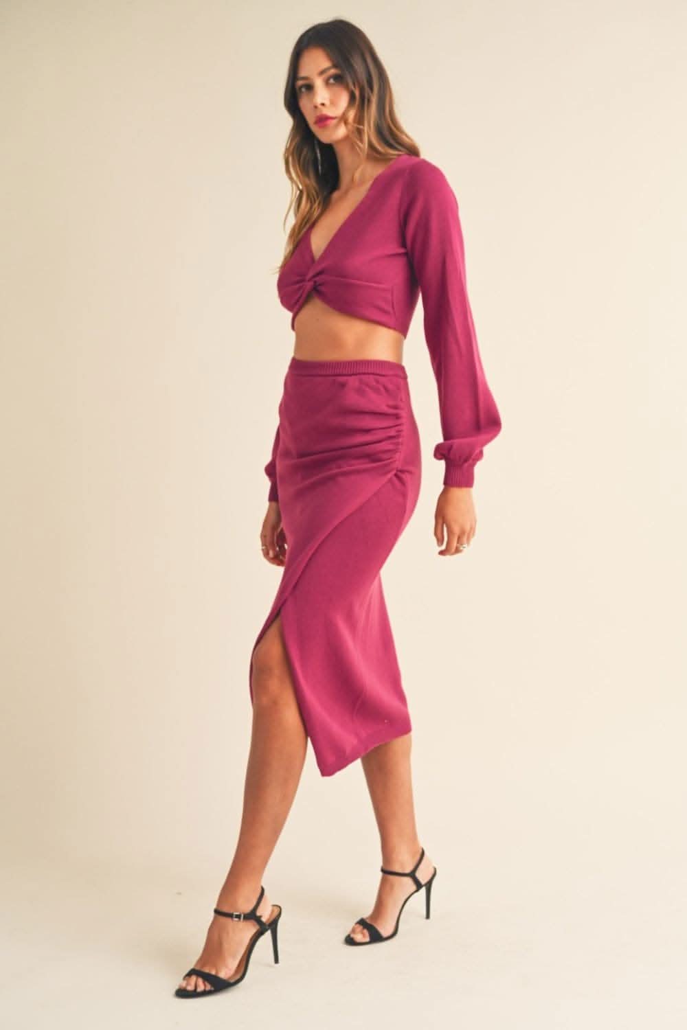 Chic twisted knit top & midi set - Love Salve