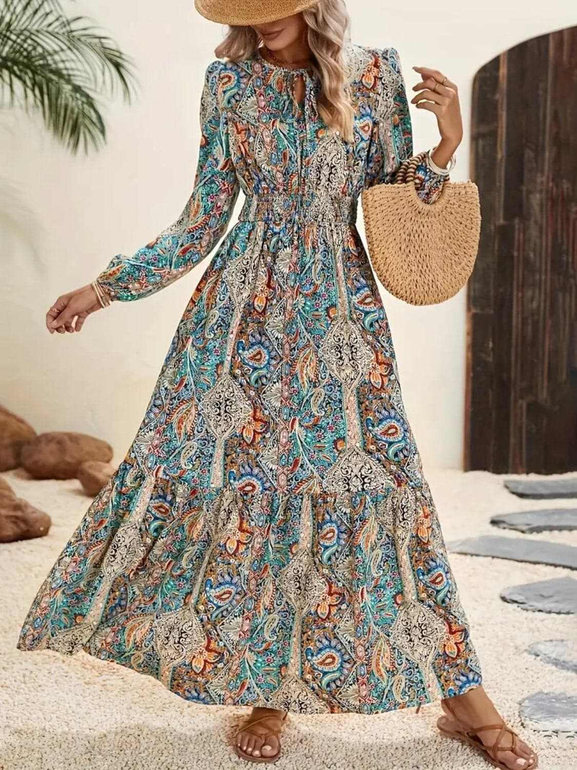 Floral tie-neck maxi dress - polyester - Love Salve