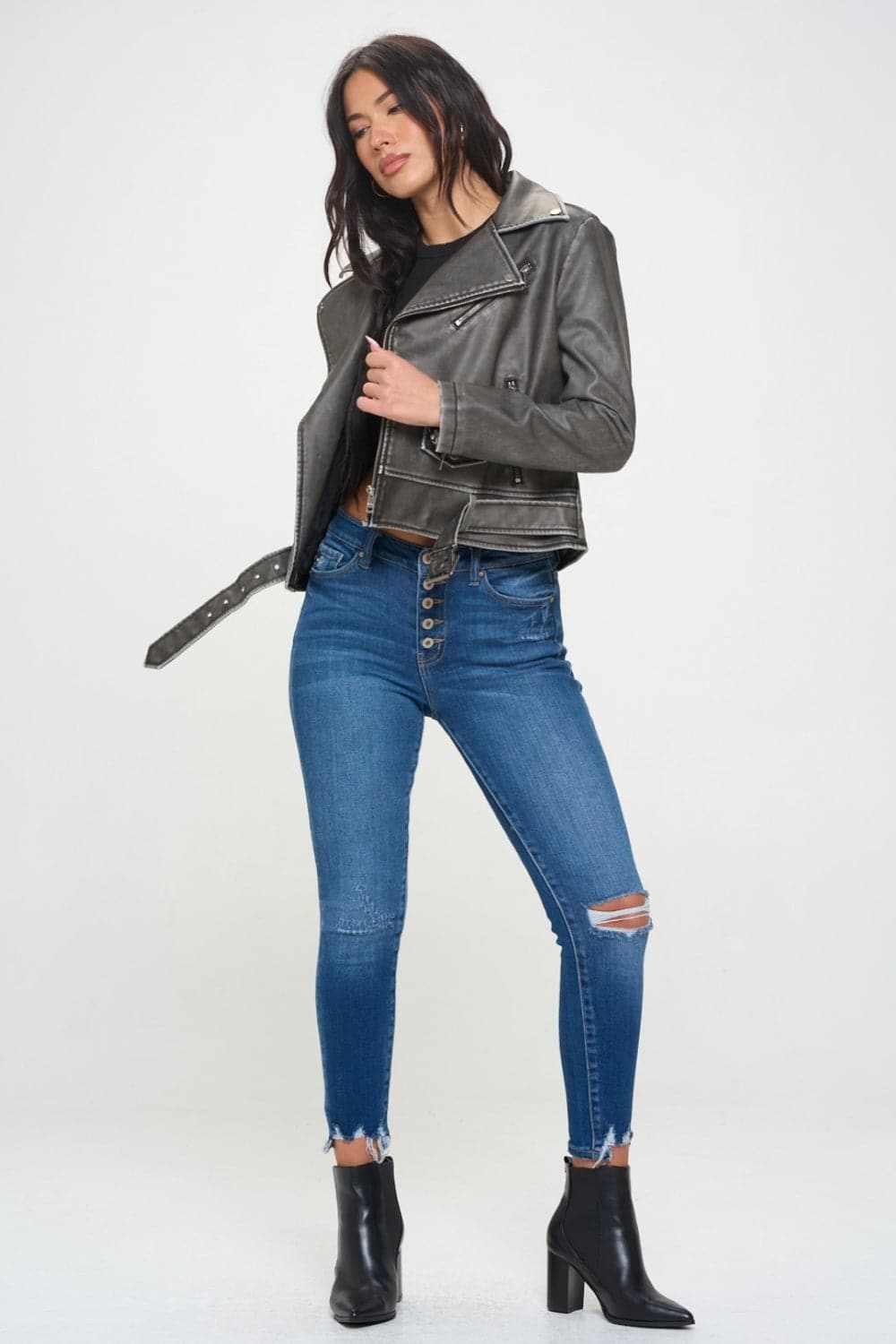 Chic vegan leather biker jacket - Love Salve