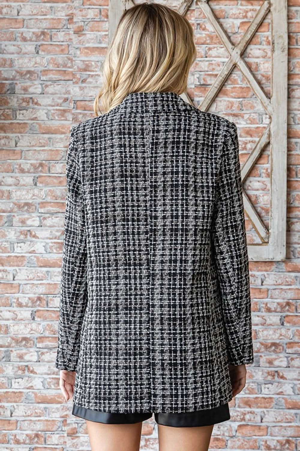 First Love Full Size Lurex Mixed Tweed One Button Blazer - Love Salve