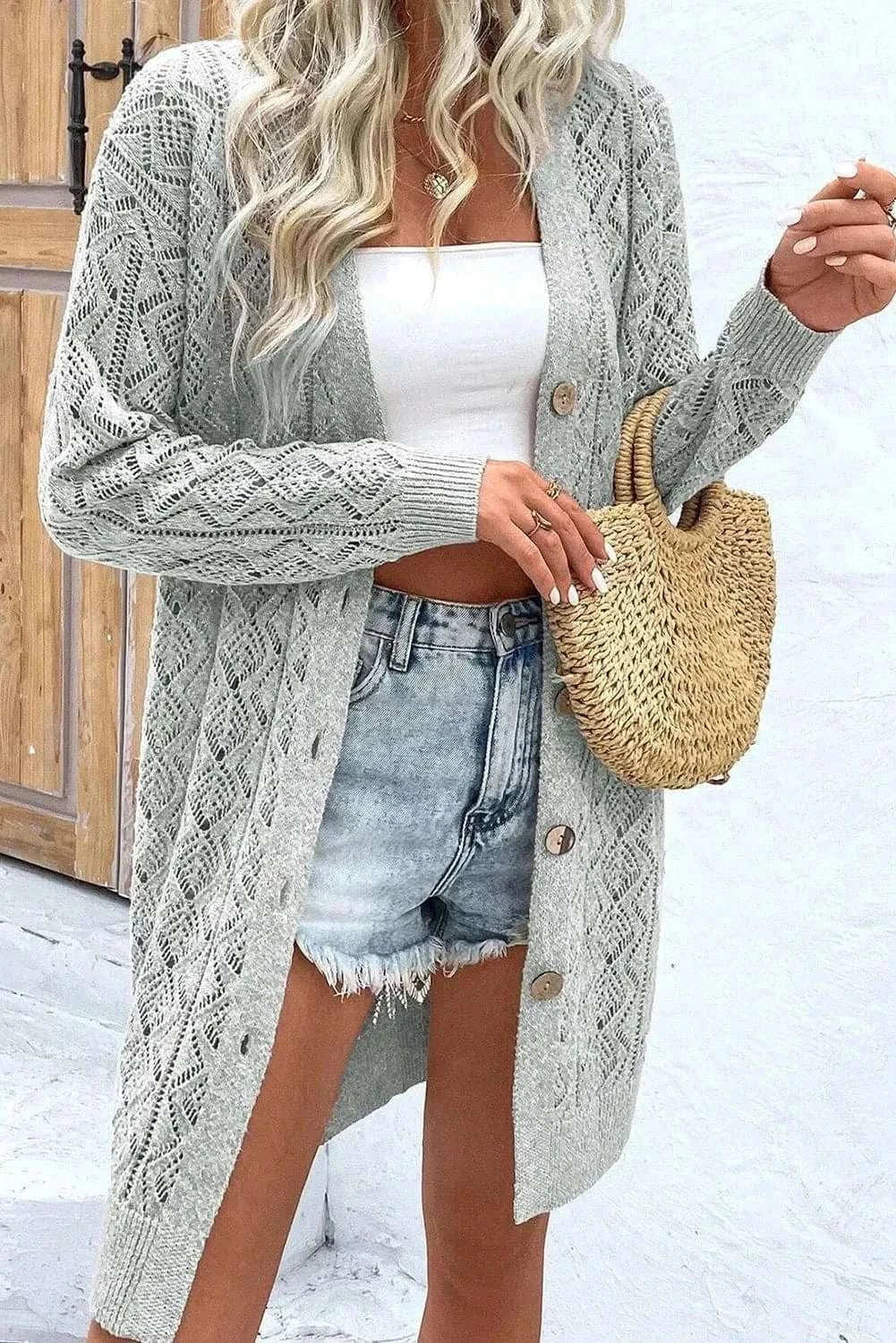Openwork long sleeve cardigan - Love Salve
