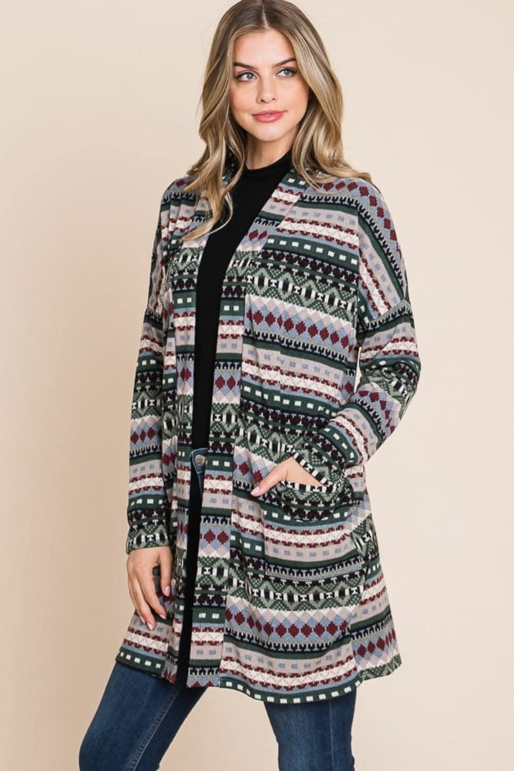 Chic geometric cardigan with pockets - Love Salve