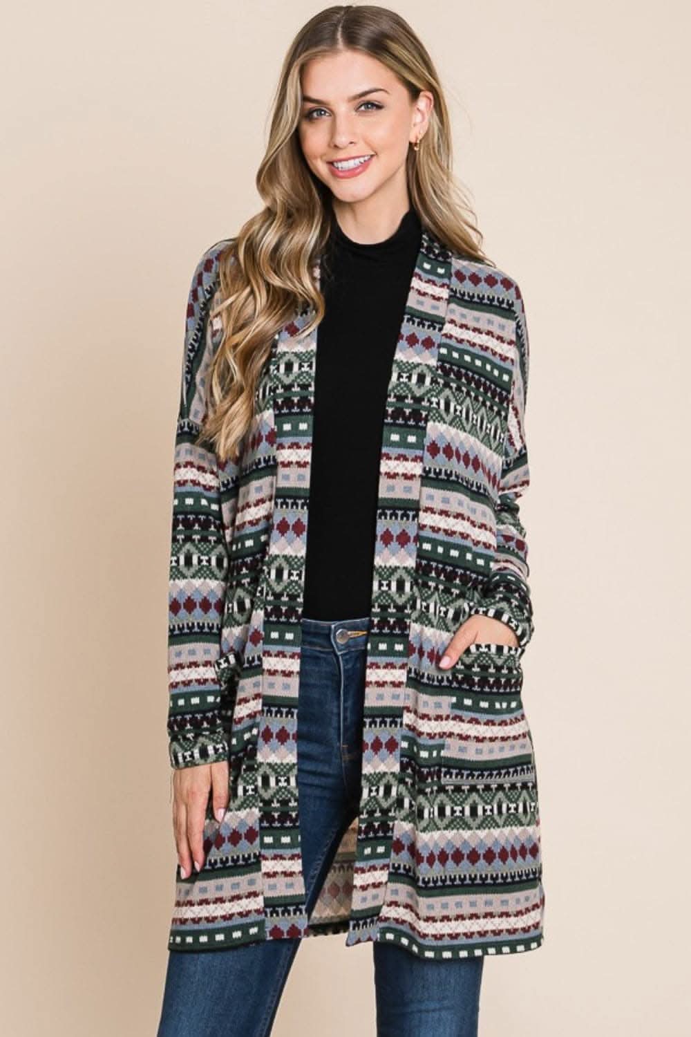 Chic geometric cardigan with pockets - Love Salve