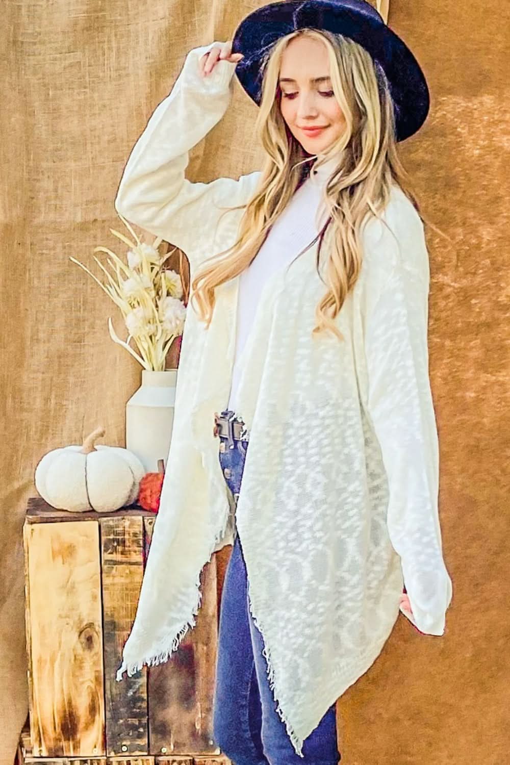 Textured knit fringe cardigan - Love Salve