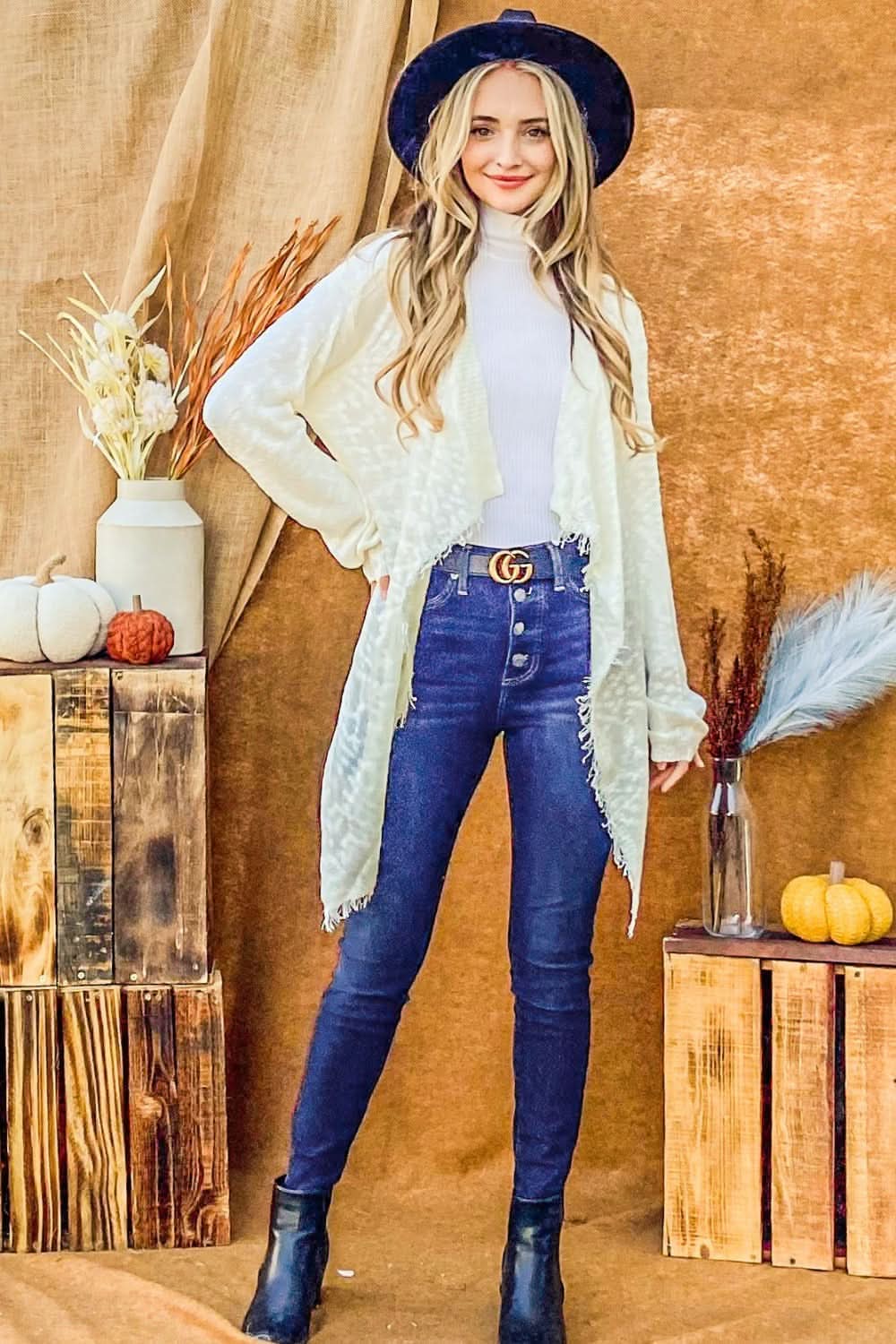 Textured knit fringe cardigan - Love Salve