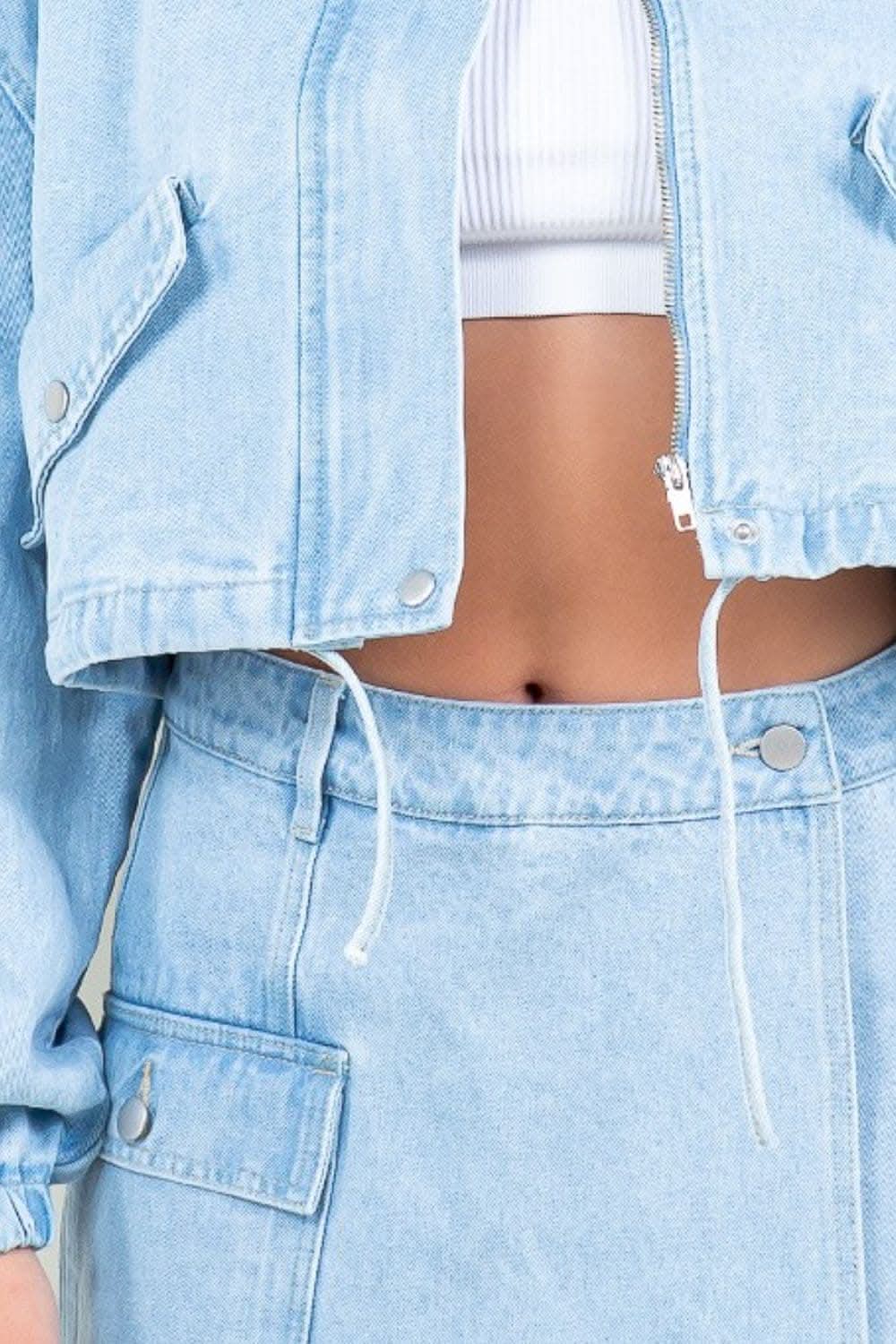 Cropped denim jacket with drawstring - Love Salve