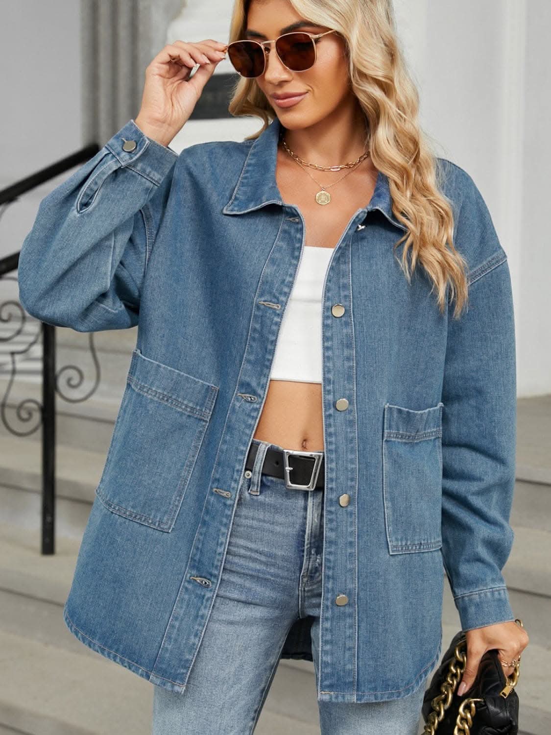 Chic removable hooded denim jacket - Love Salve
