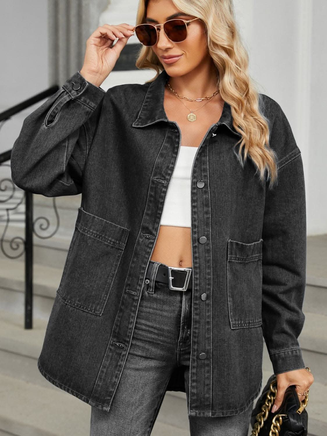 Chic removable hooded denim jacket - Love Salve