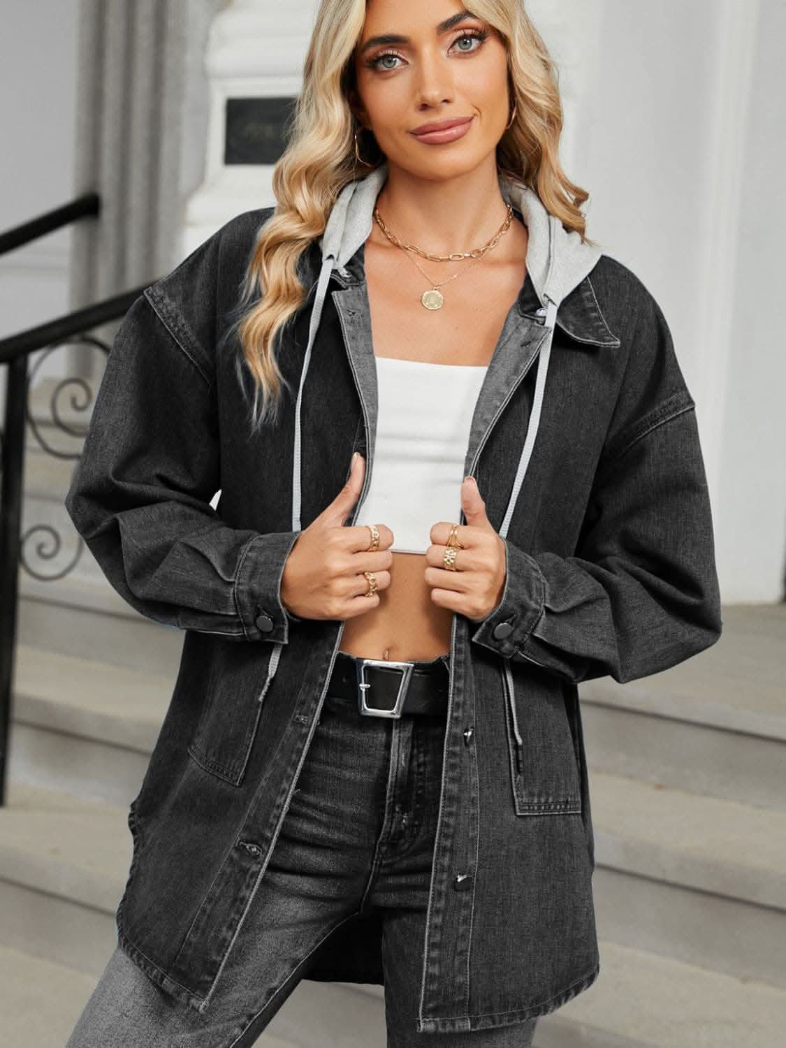 Chic removable hooded denim jacket - Love Salve