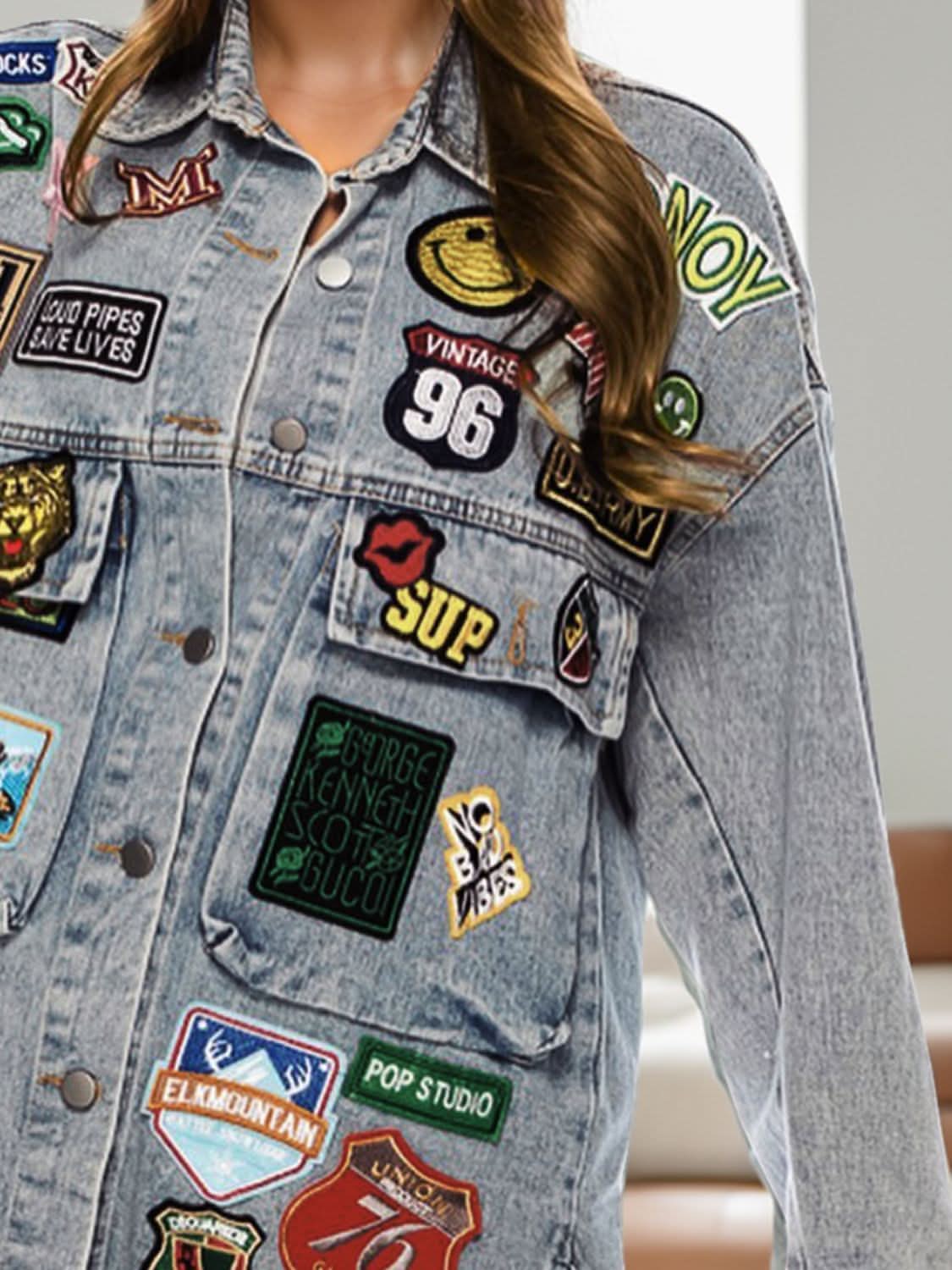 Embroidered denim jacket - long sleeves - Love Salve