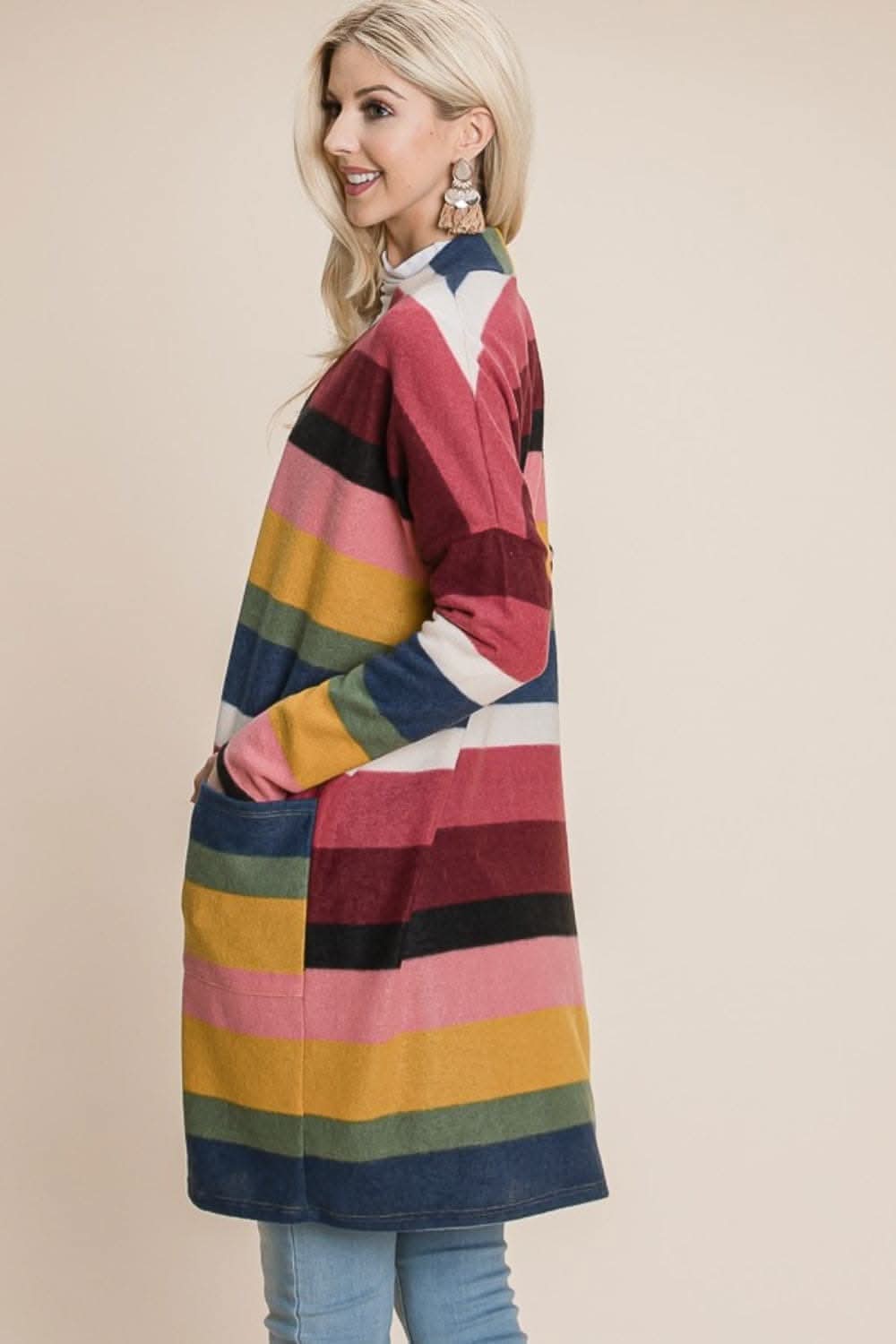 Chic open front striped cardigan - Love Salve