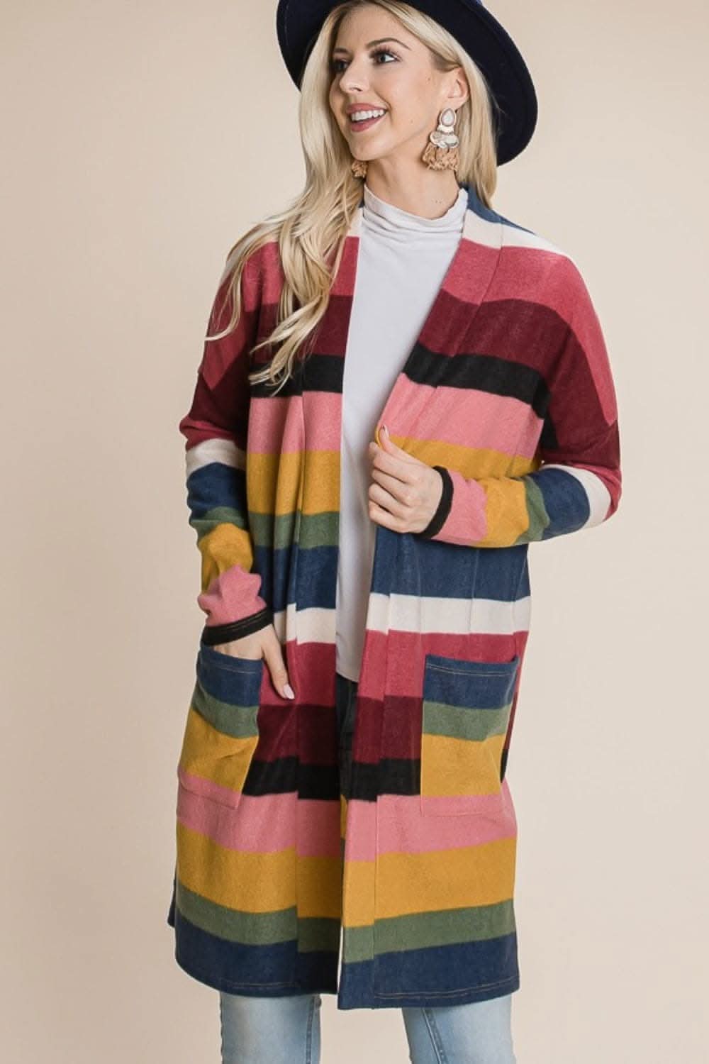 Chic open front striped cardigan - Love Salve