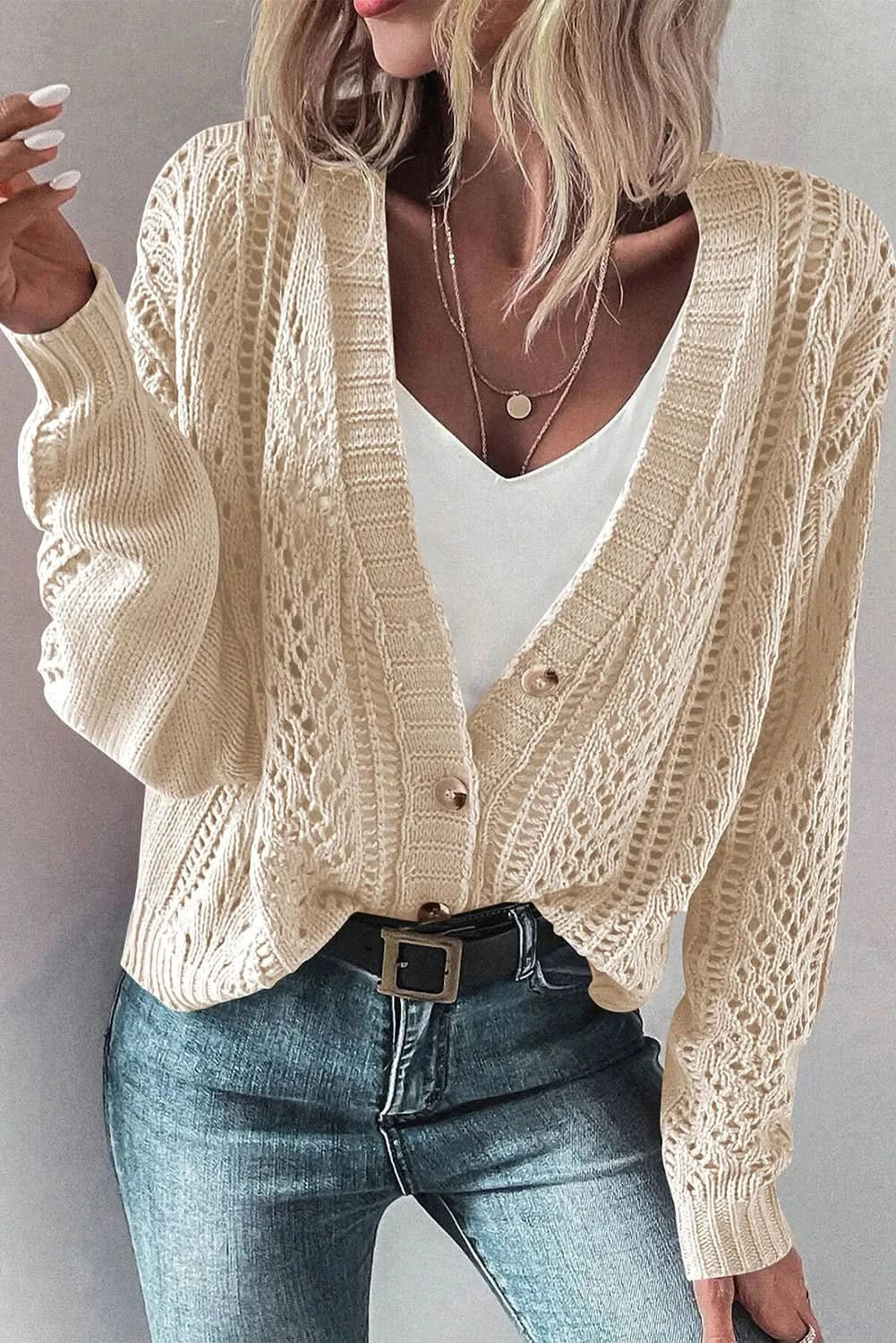 Stylish openwork cardigan - cotton blend - Love Salve