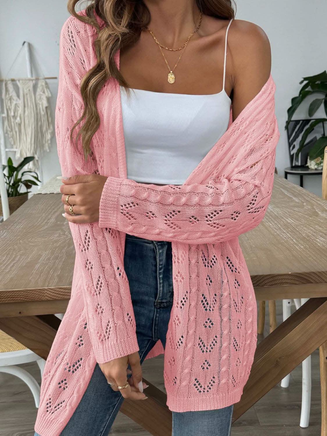 Chic long sleeve openwork cardigan - Love Salve