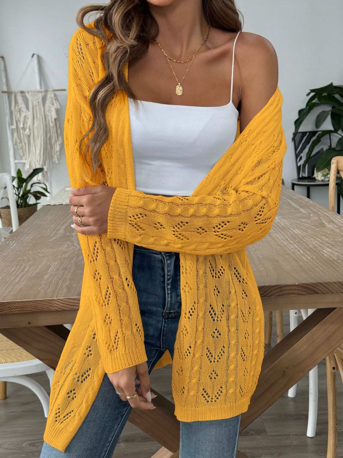 Chic long sleeve openwork cardigan - Love Salve