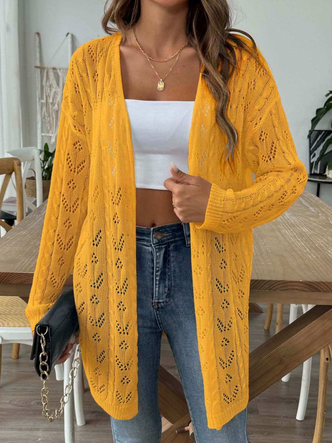 Chic long sleeve openwork cardigan - Love Salve