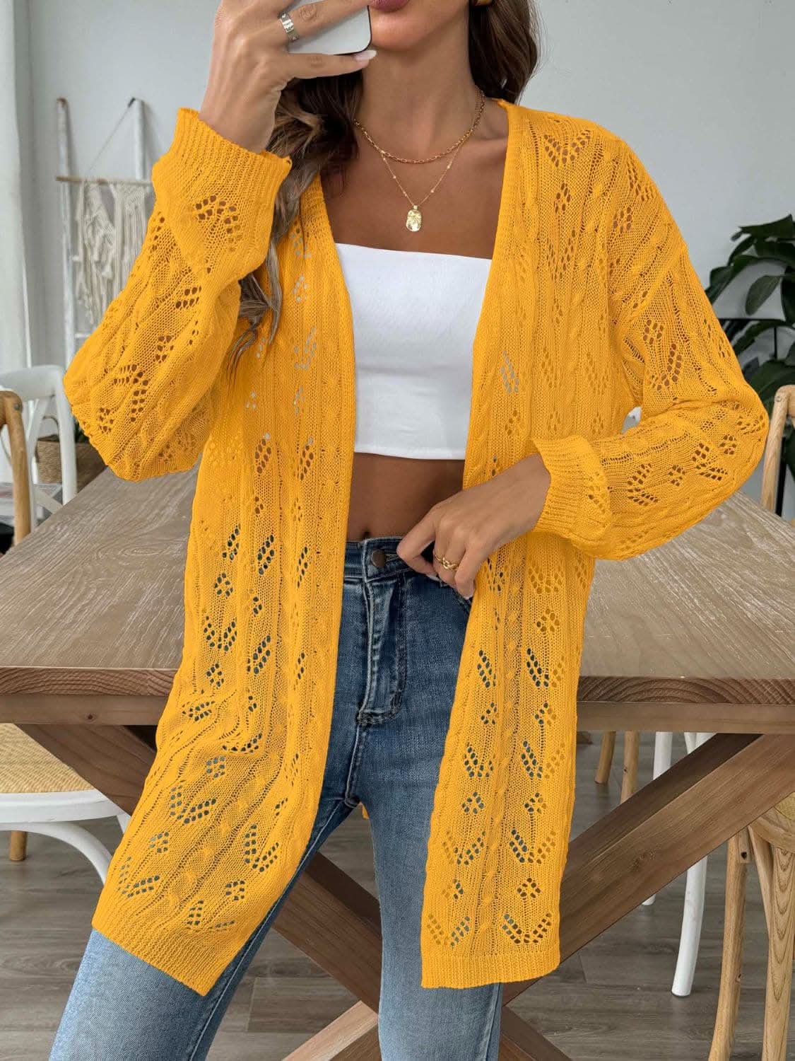 Chic long sleeve openwork cardigan - Love Salve