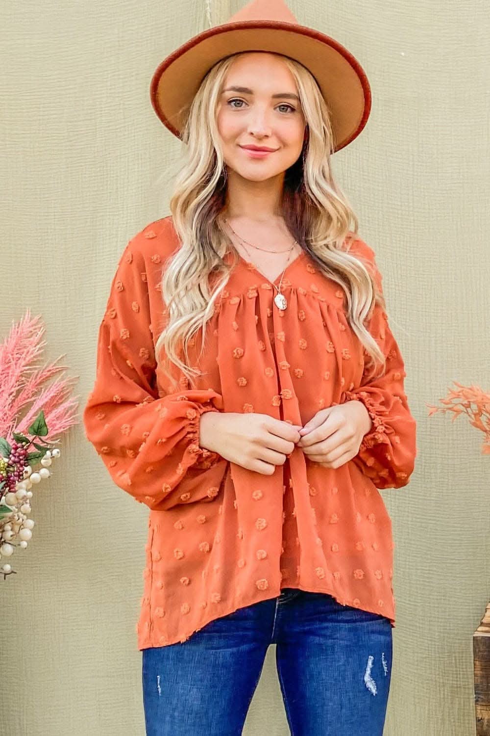 Charming Swiss dot balloon sleeve top - Love Salve