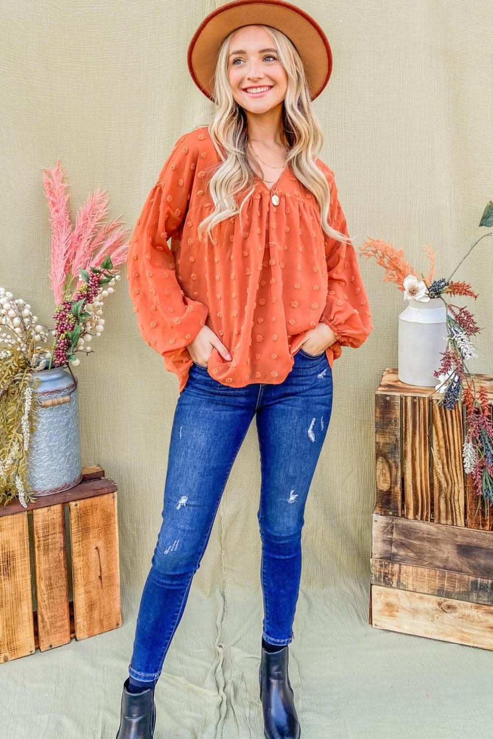 Charming Swiss dot balloon sleeve top - Love Salve