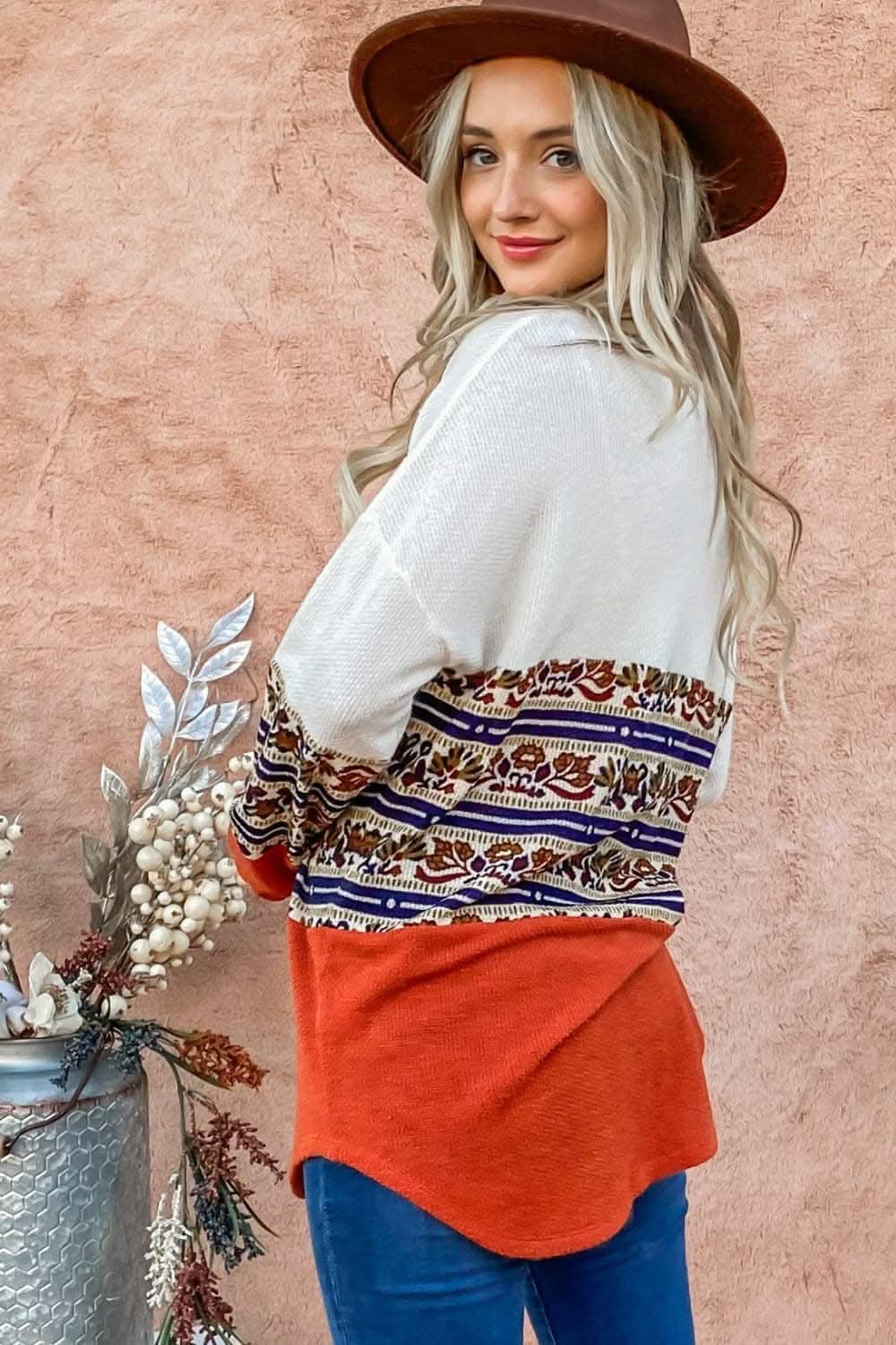 Ethnic print color block top - Love Salve