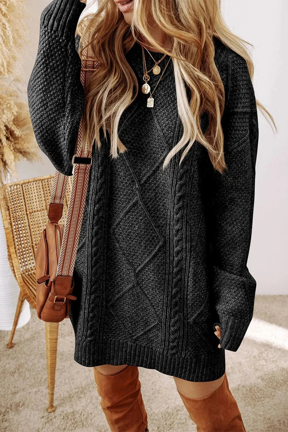 Cozy cable-knit sweater dress - Love Salve