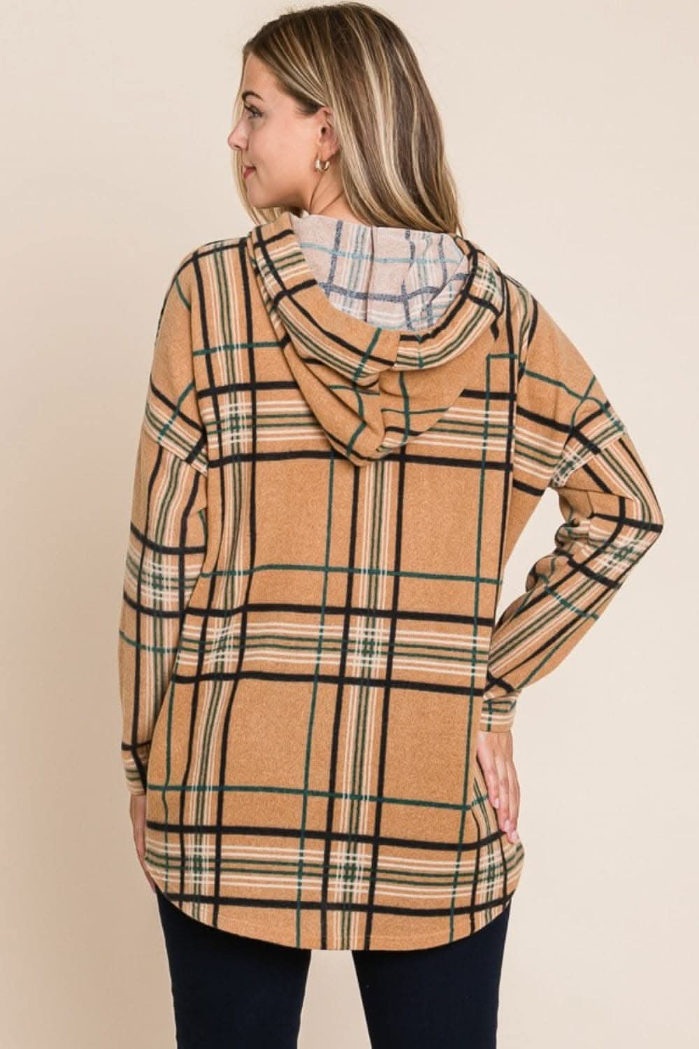 Cozy plaid drawstring hoodie for a trendy look - Love Salve