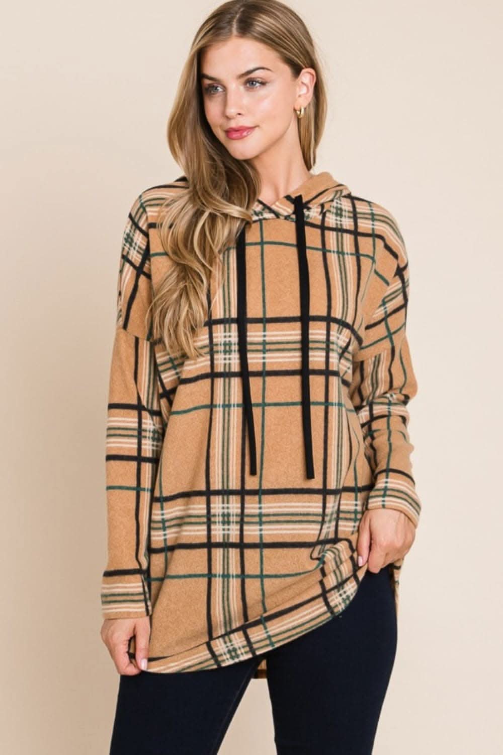 Cozy plaid drawstring hoodie for a trendy look - Love Salve