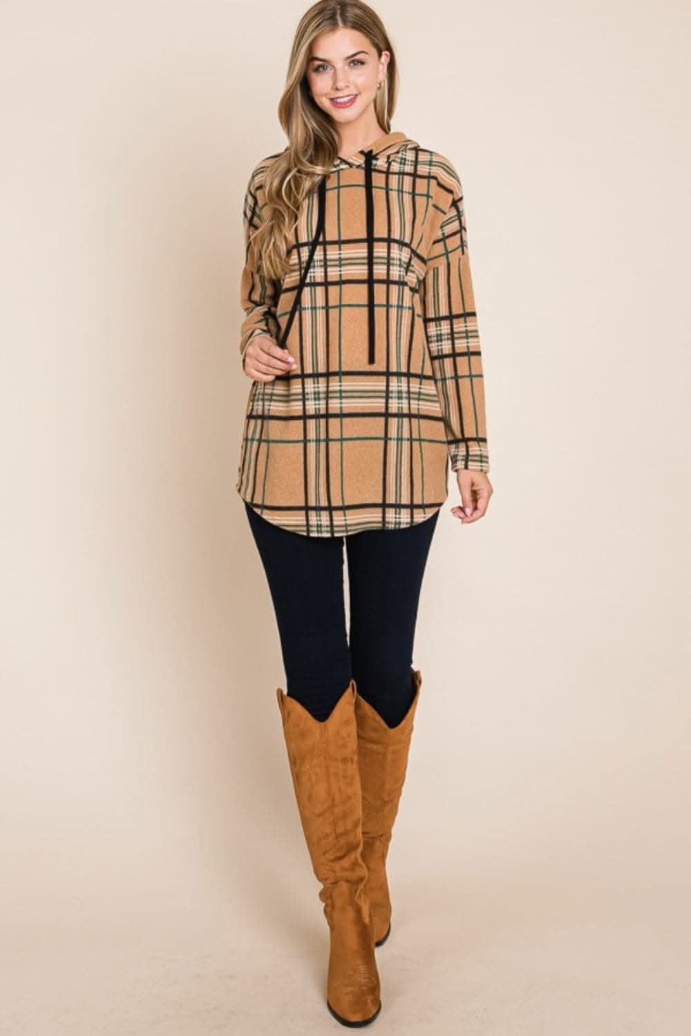 Cozy plaid drawstring hoodie for a trendy look - Love Salve