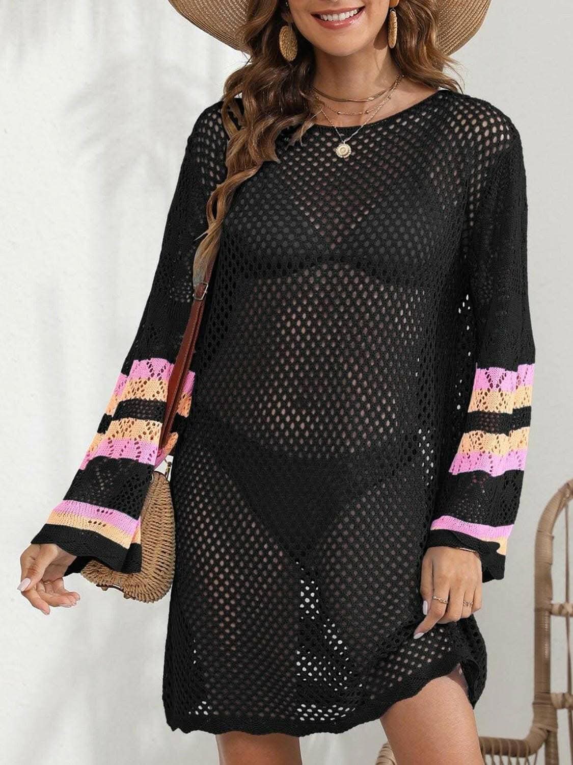 Elegant Sheer Cover-Up with Contrast Panels - Perfect for Beach Days - Love Salve