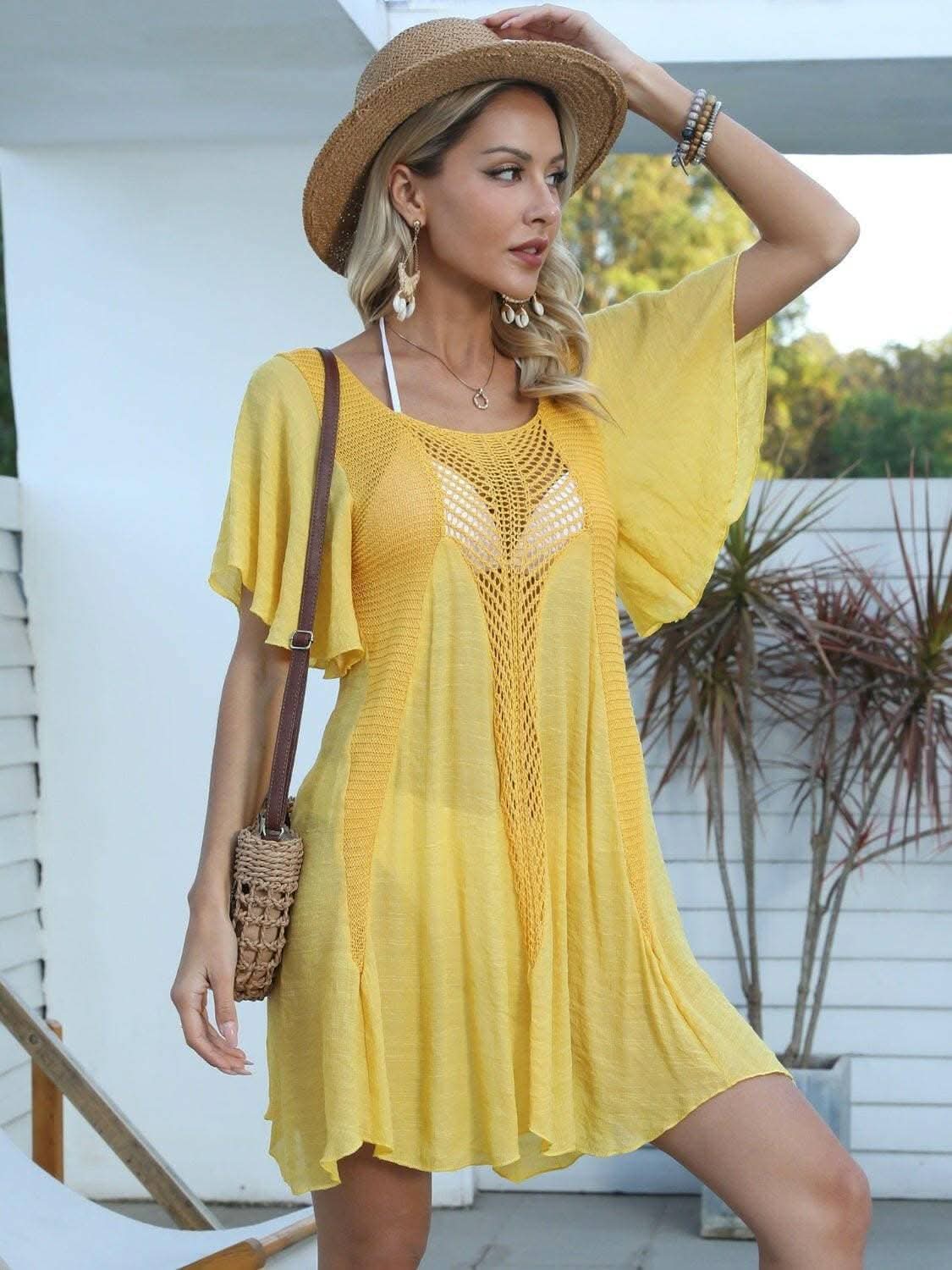 Ethereal Mesh Flutter Sleeve Beach Dress Cover-Up - Love Salve