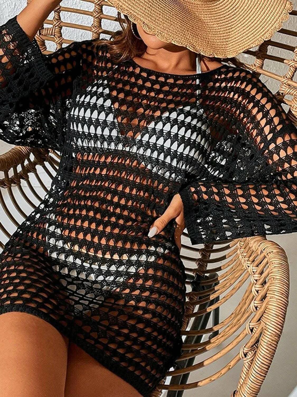 Elegance Sheer Cwch Gorchudd Llewys Hir Gwddf - Love Salve