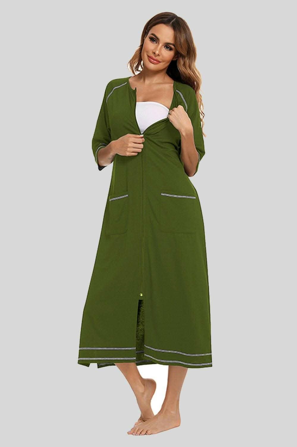 Elegant zip night dress with pockets - Love Salve