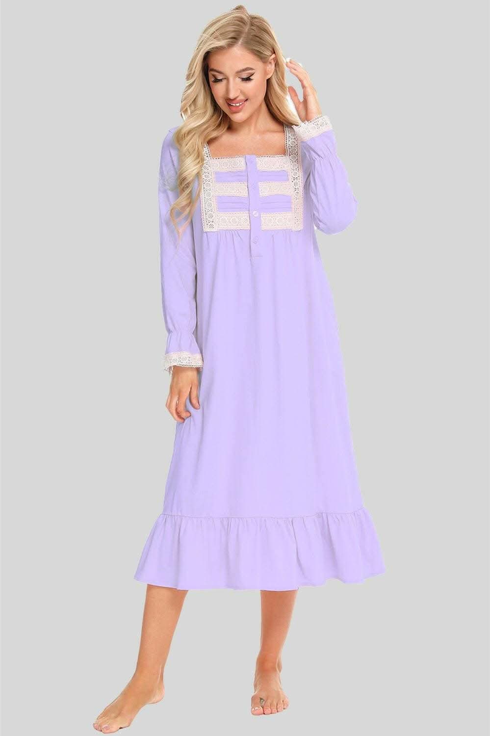 Elegant lace night gown with sleeves - Love Salve
