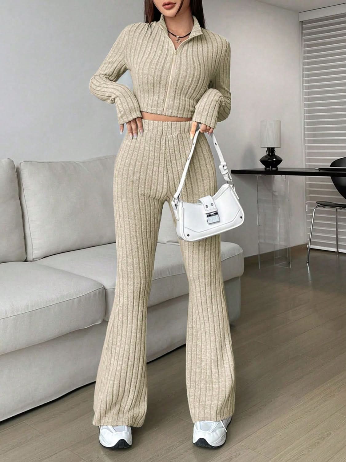 Cozy zip-up lounge set for women - Love Salve