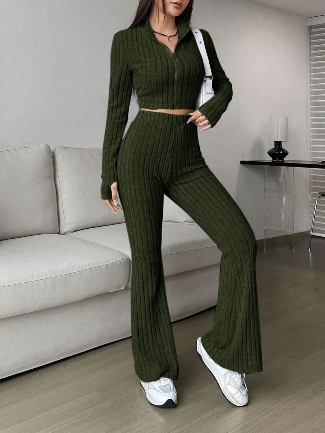Cozy zip-up lounge set for women - Love Salve