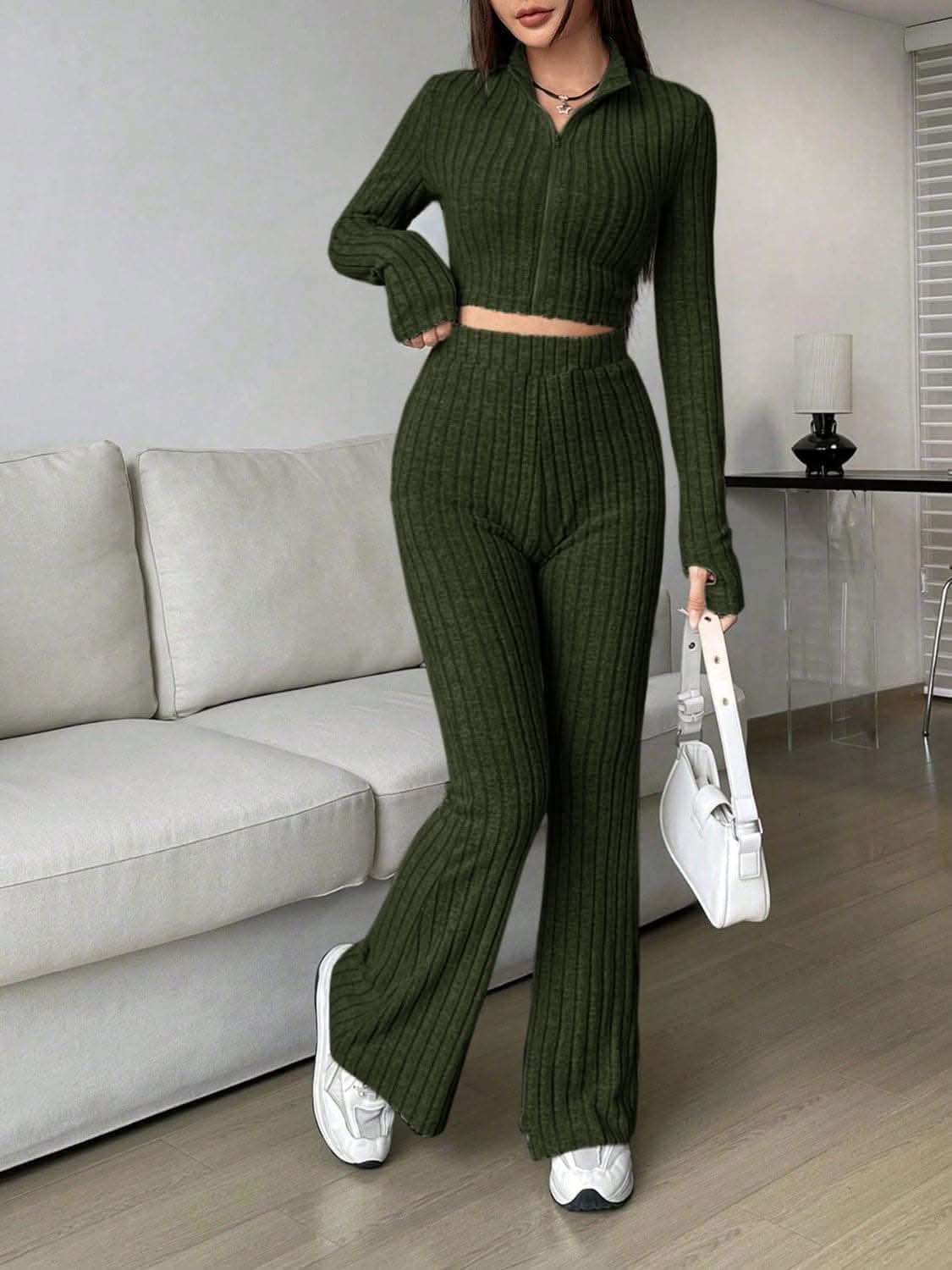 Cozy zip-up lounge set for women - Love Salve