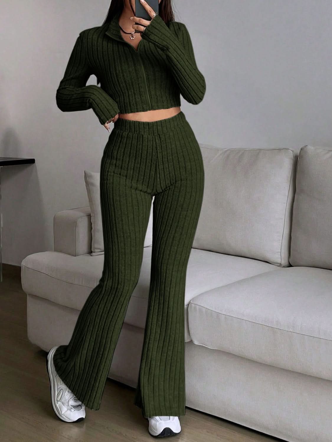 Cozy zip-up lounge set for women - Love Salve