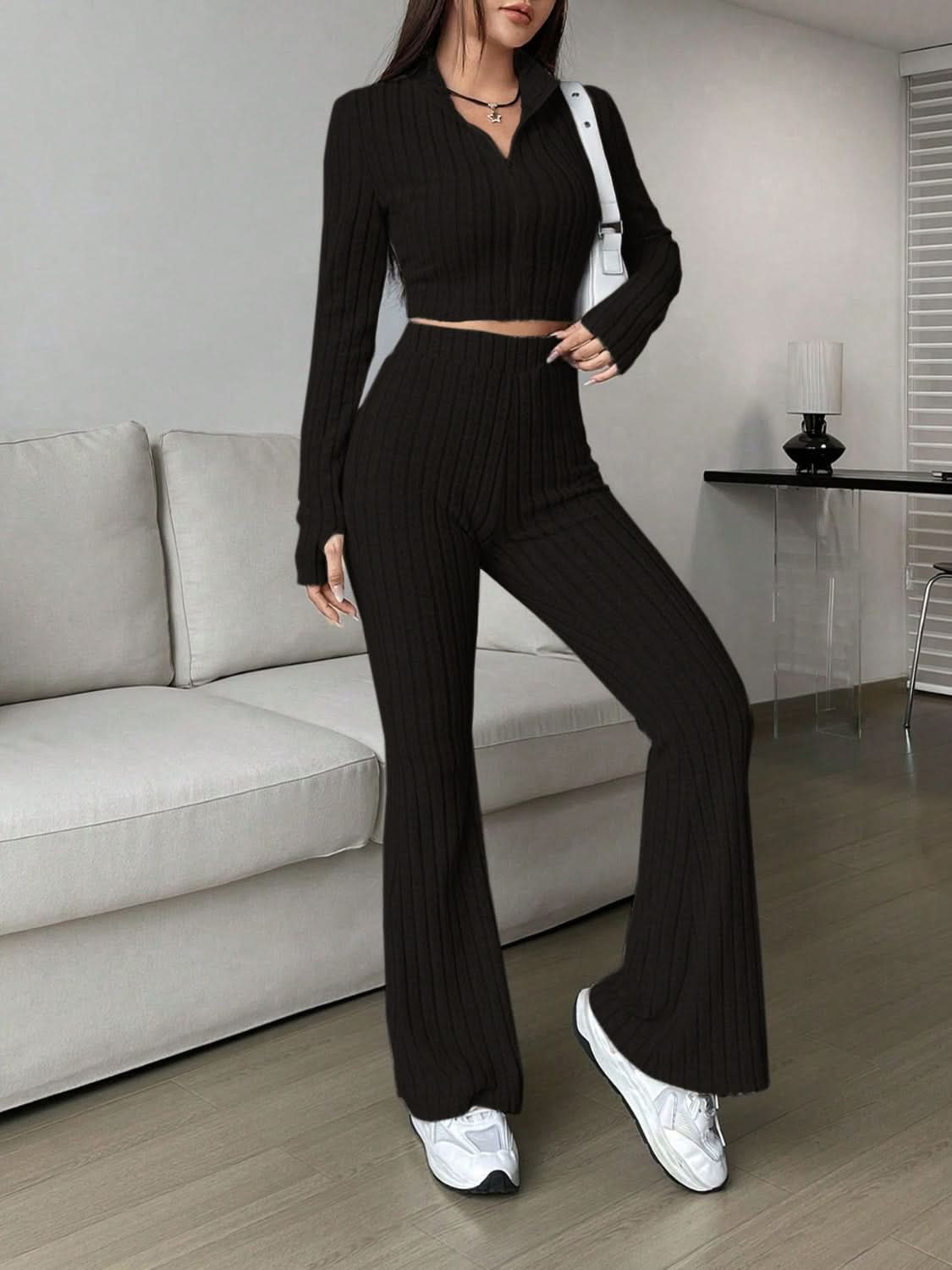 Cozy zip-up lounge set for women - Love Salve