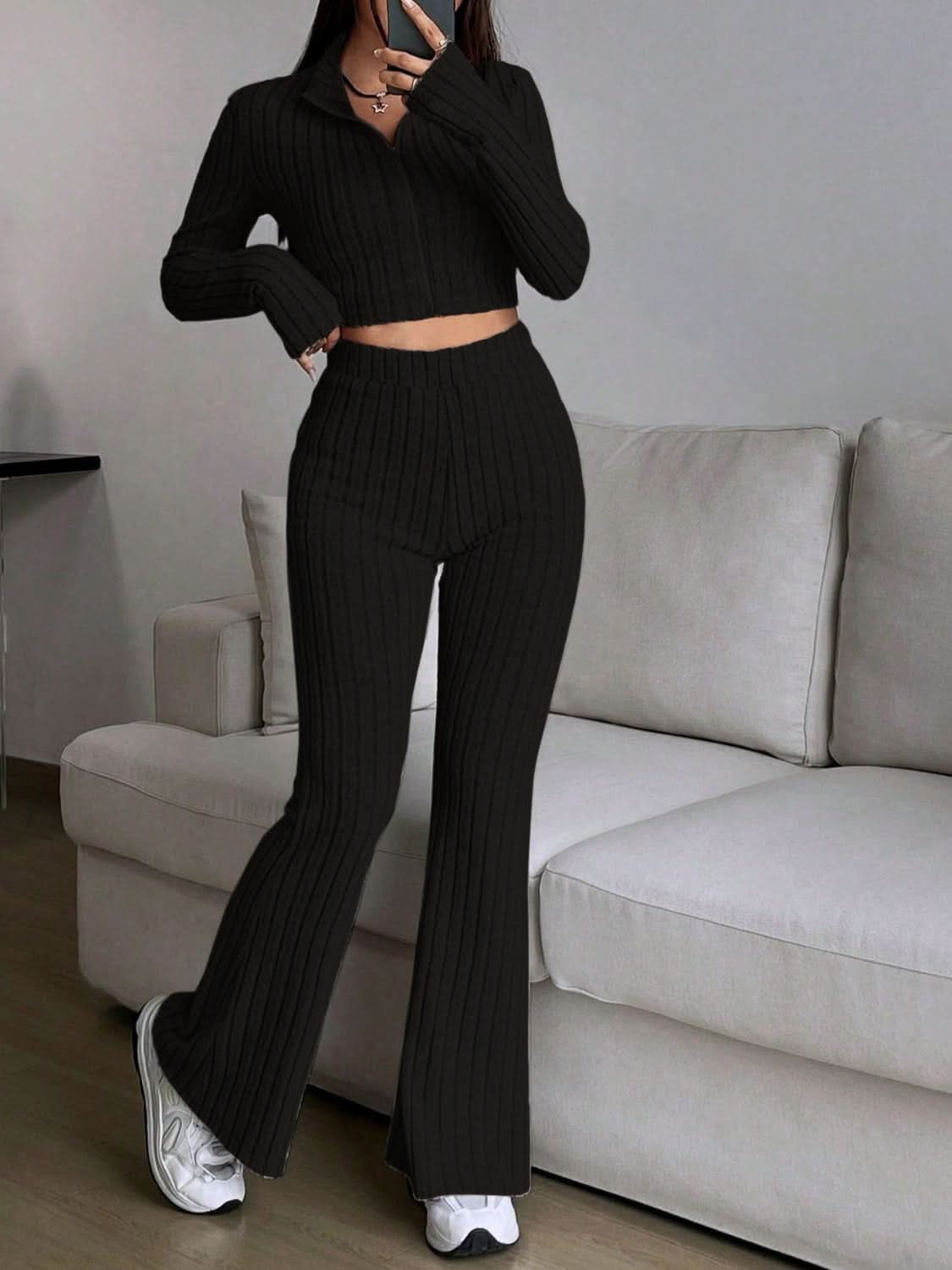 Cozy zip-up lounge set for women - Love Salve