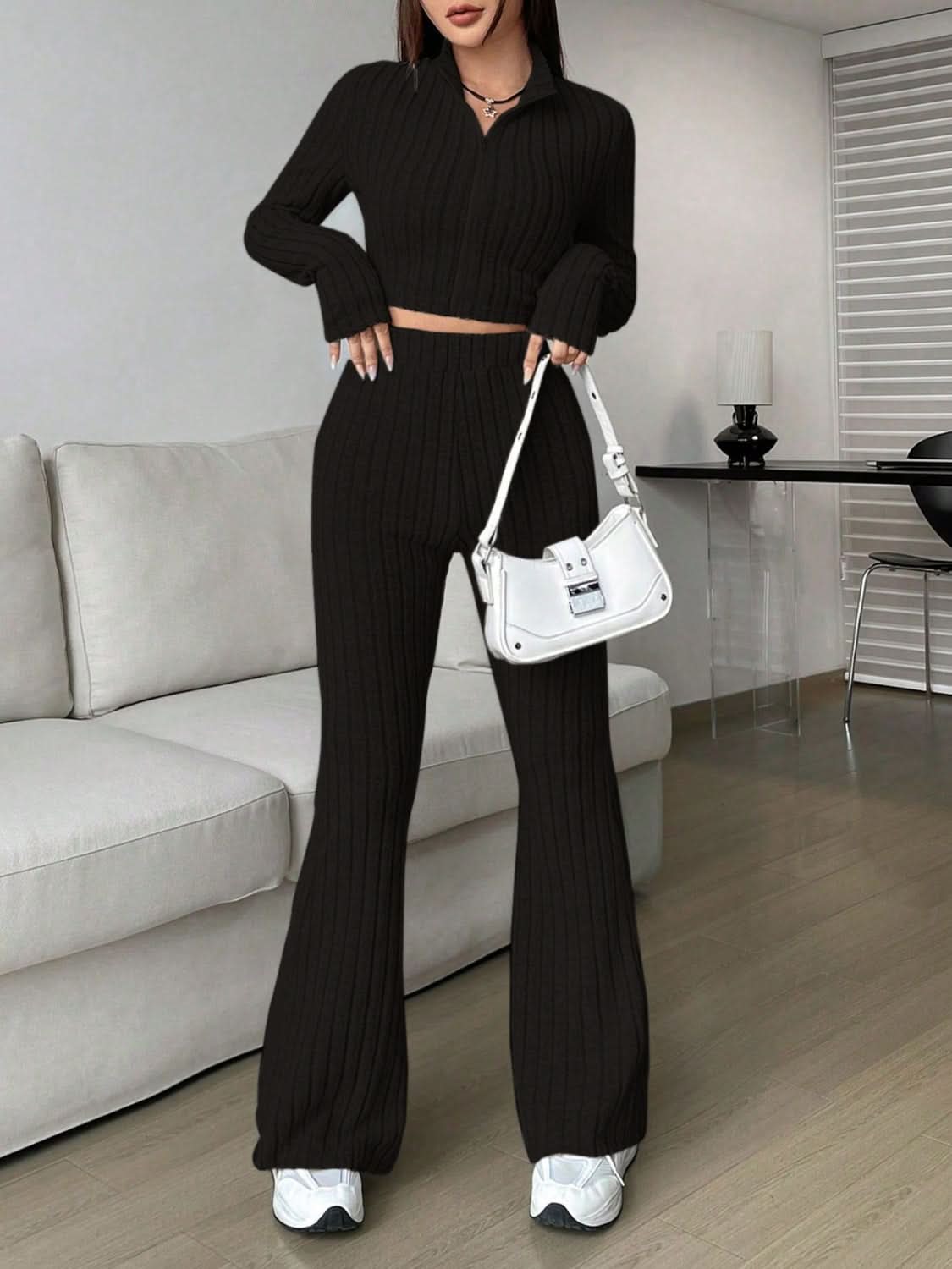 Cozy zip-up lounge set for women - Love Salve