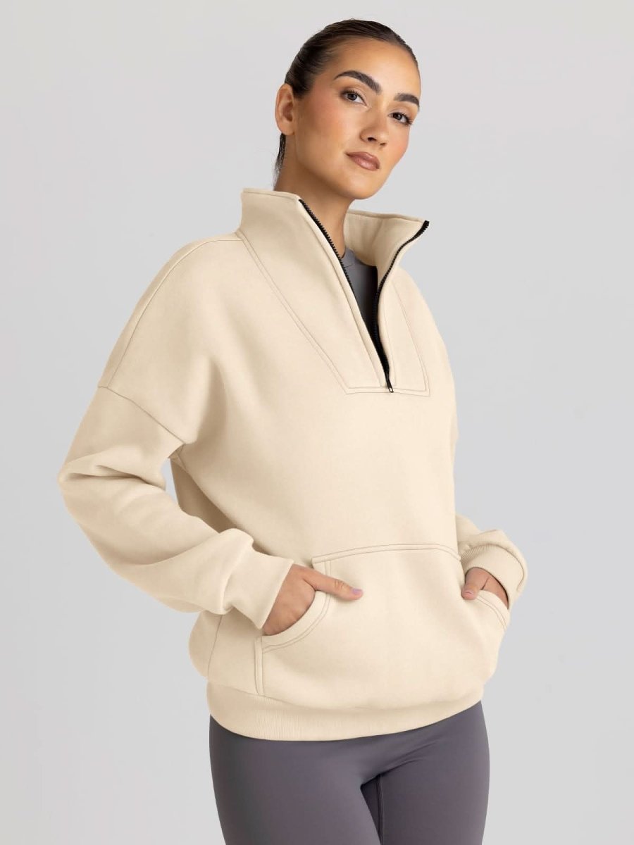 Trendy Queen Sweatshirts Half Zip Pullover Quarter Zip Oversized Hoodies Sweaters Comfy Fall Outfits 2024 Y2K Winter Clothes - Love Salve