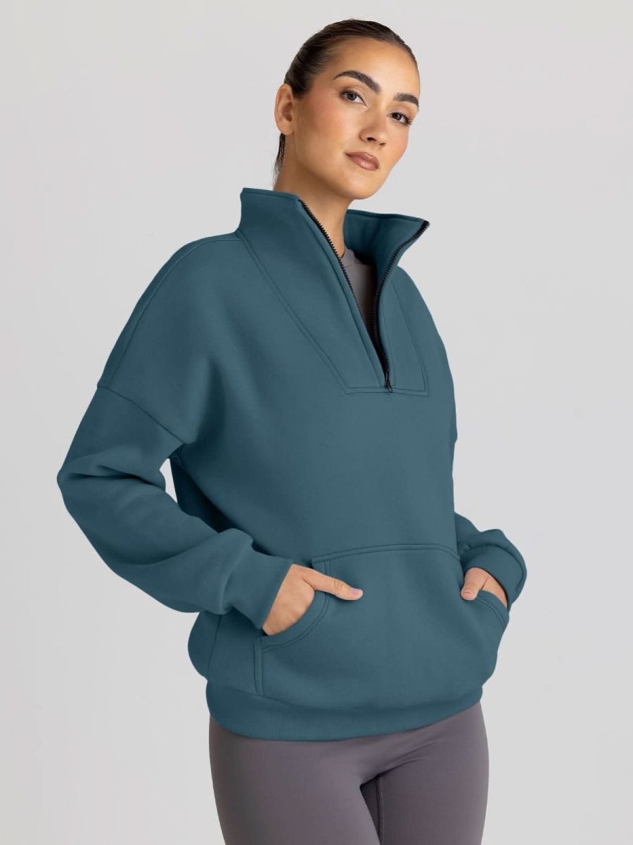 Trendy Queen Sweatshirts Half Zip Pullover Quarter Zip Oversized Hoodies Sweaters Comfy Fall Outfits 2024 Y2K Winter Clothes - Love Salve