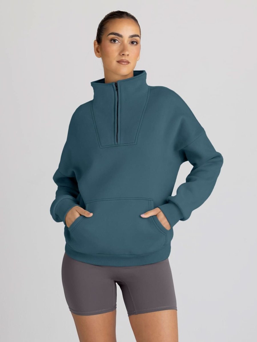 Trendy Queen Sweatshirts Half Zip Pullover Quarter Zip Oversized Hoodies Sweaters Comfy Fall Outfits 2024 Y2K Winter Clothes - Love Salve