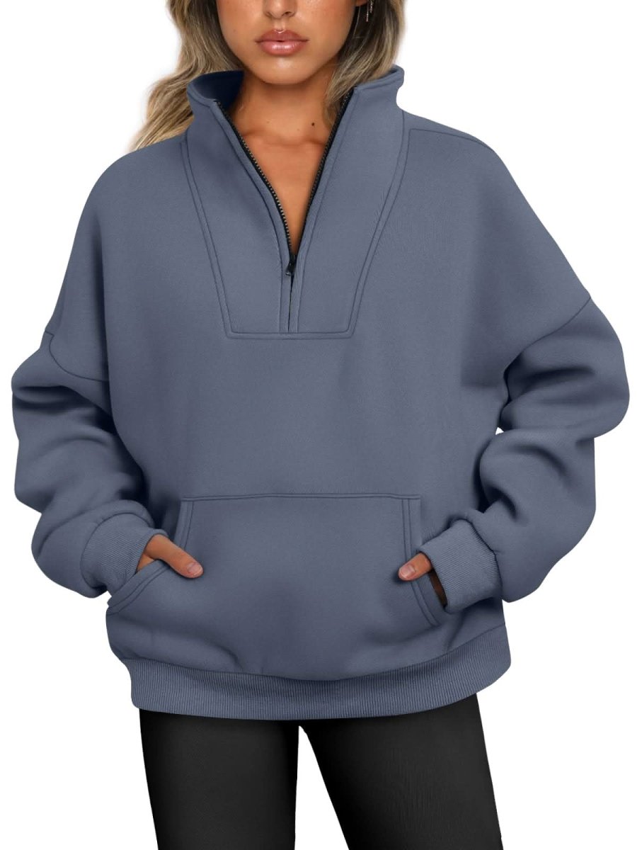 Trendy Queen Sweatshirts Half Zip Pullover Quarter Zip Oversized Hoodies Sweaters Comfy Fall Outfits 2024 Y2K Winter Clothes - Love Salve