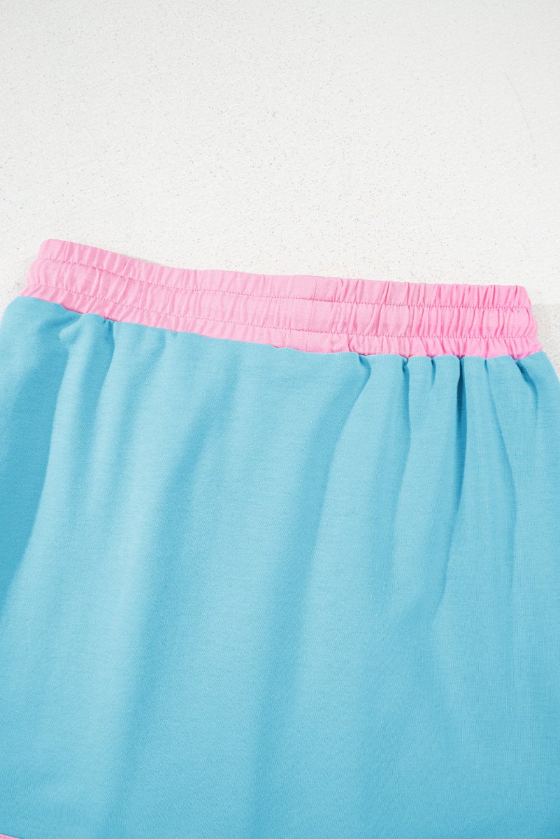 Turquoise Colorblock Edge Drop Shoulder T Shirt and Skort Set - Love Salve