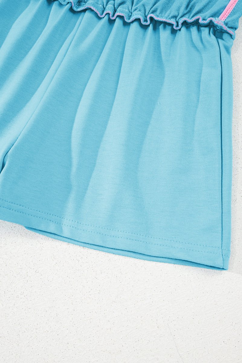 Turquoise Colorblock Edge Drop Shoulder T Shirt and Skort Set - Love Salve