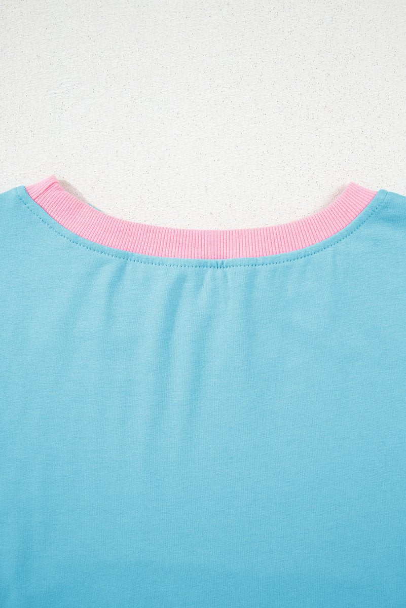 Turquoise Colorblock Edge Drop Shoulder T Shirt and Skort Set - Love Salve