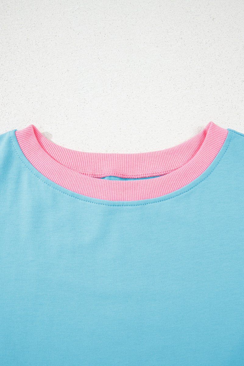 Turquoise Colorblock Edge Drop Shoulder T Shirt and Skort Set - Love Salve