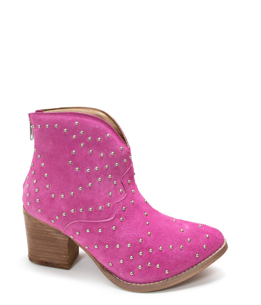 Twilight Studded Heeled Ankle Boot Magenta Genuine Suede Naughty Monkey